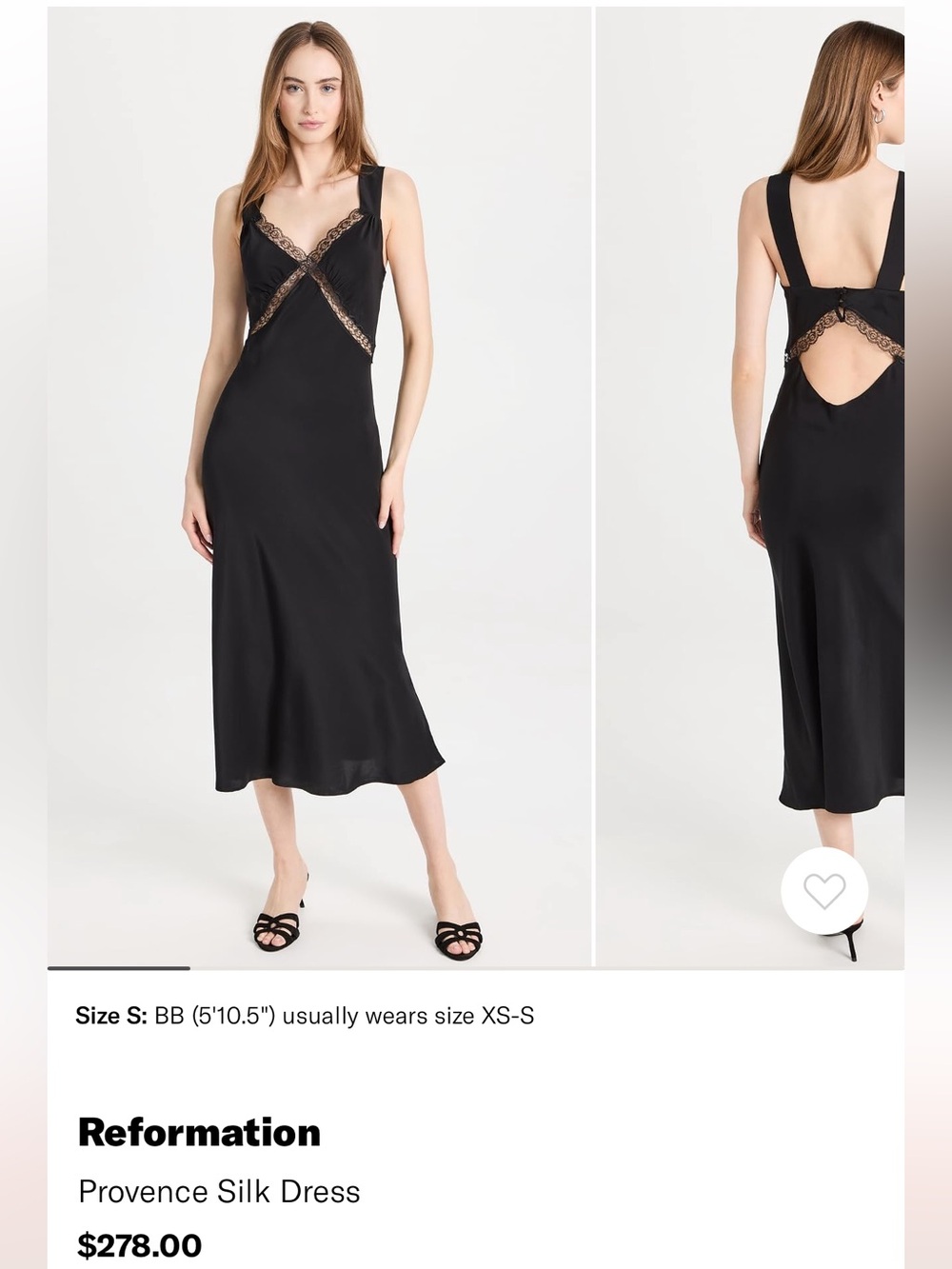 Reformation Black Lace-Trim Silk Midi Dress